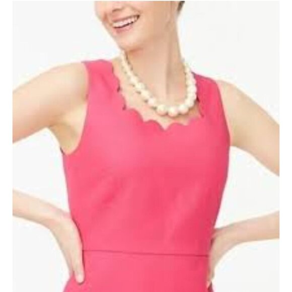 J. Crew Pink Basketweave Scalloped Hem Sheath Dress Size‎ 12 Cotton Summer Party - Picture 2 of 9